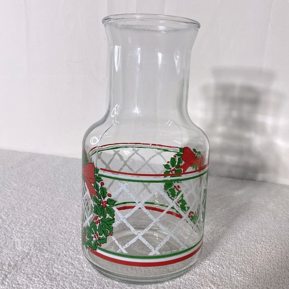 Vintage Festive Christmas Carafe Glass Juice Jar Pitcher - Picture 4 of 11
